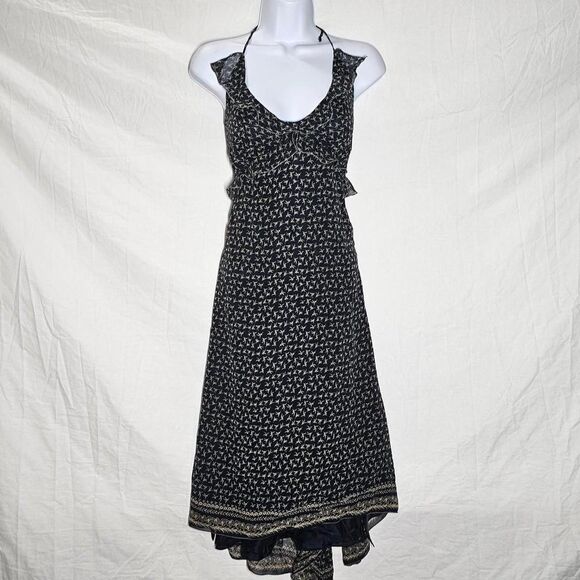 Vintage y2k 90s silk patterned halter whimsigoth dress - Picture 1 of 5